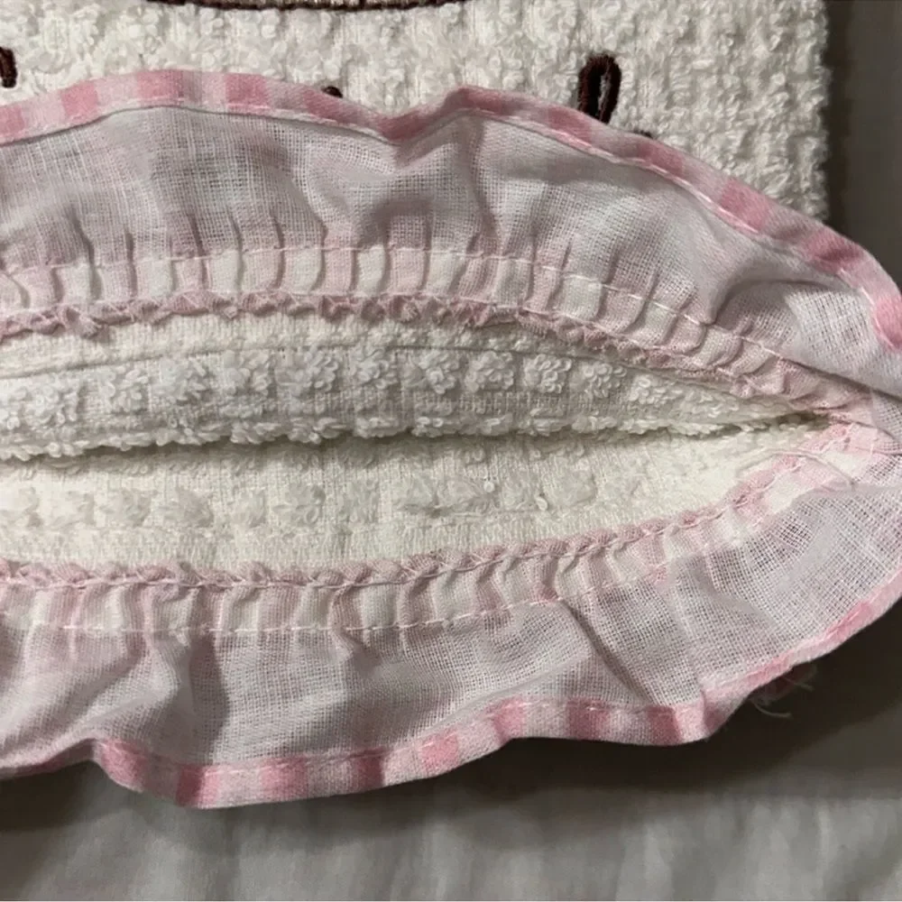 SHABBY CHIC White Pink Gingham Ivory Multi Quilted Pumpkin Ruffle Tea Towel Set